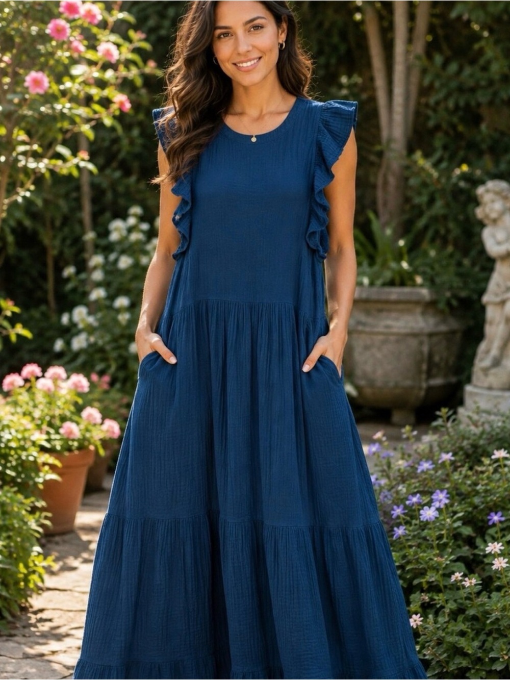 Universal Thread dark teal, sleeveless, tiered ruffle maxi dress medium